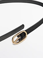 Leather belt with oval buckle