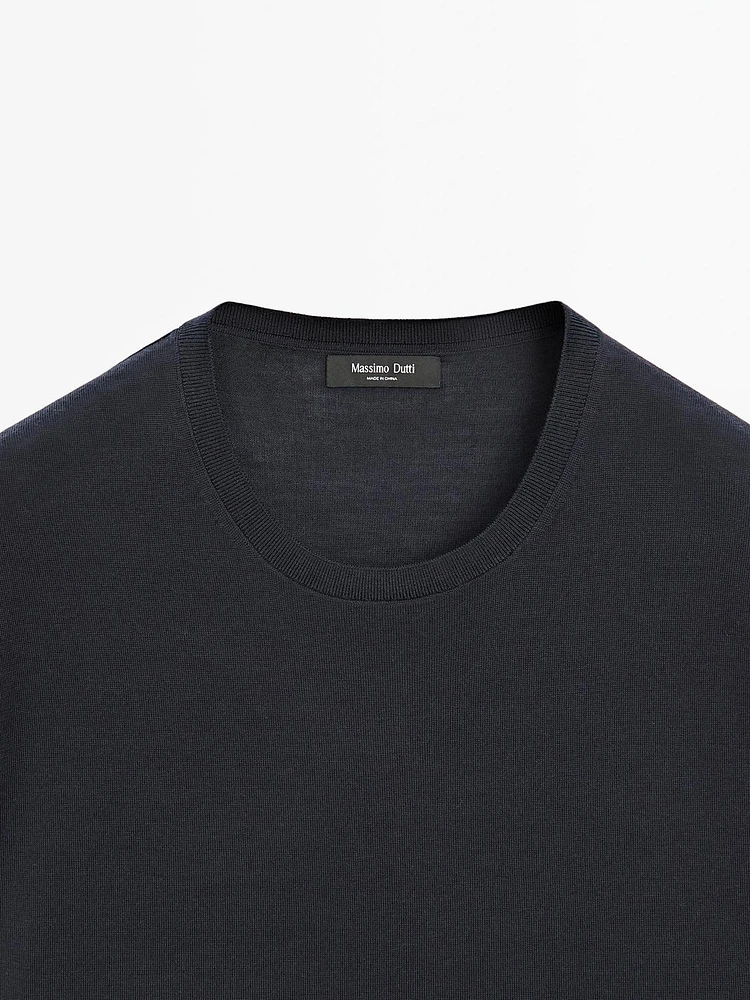 T-shirt en maille de laine mélangée à manches courtes