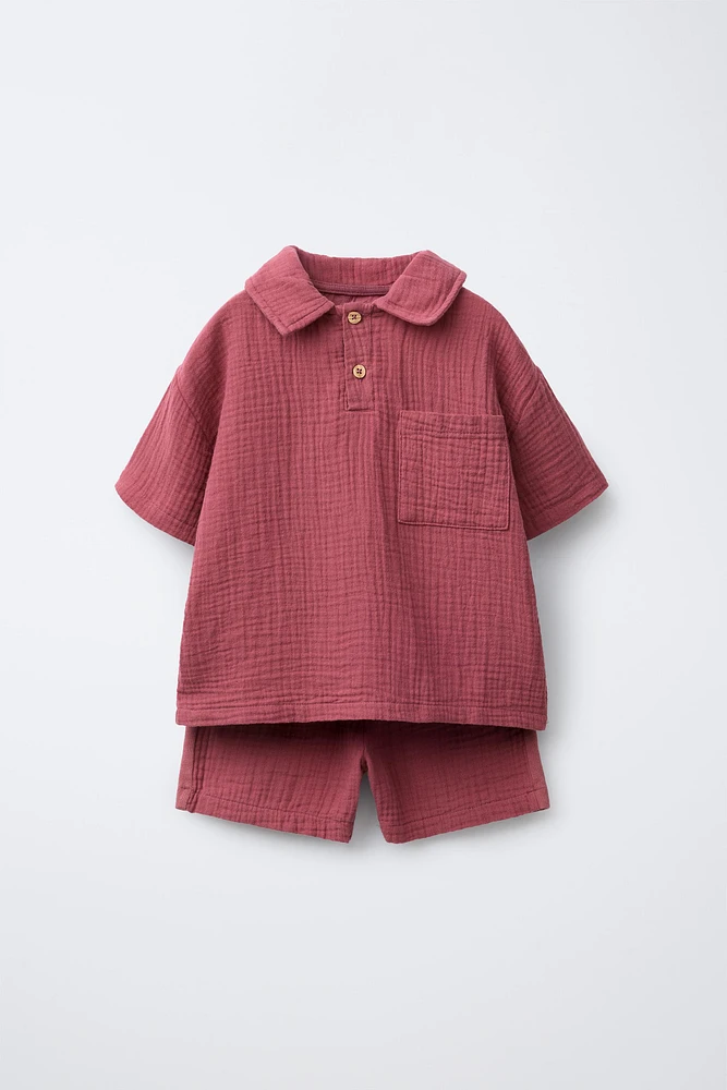 ENSEMBLE DE JOGGING POLO ET BERMUDA TEXTURÉ
