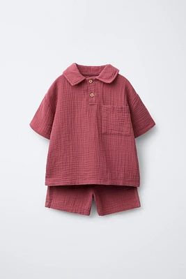 ENSEMBLE DE JOGGING POLO ET BERMUDA TEXTURÉ