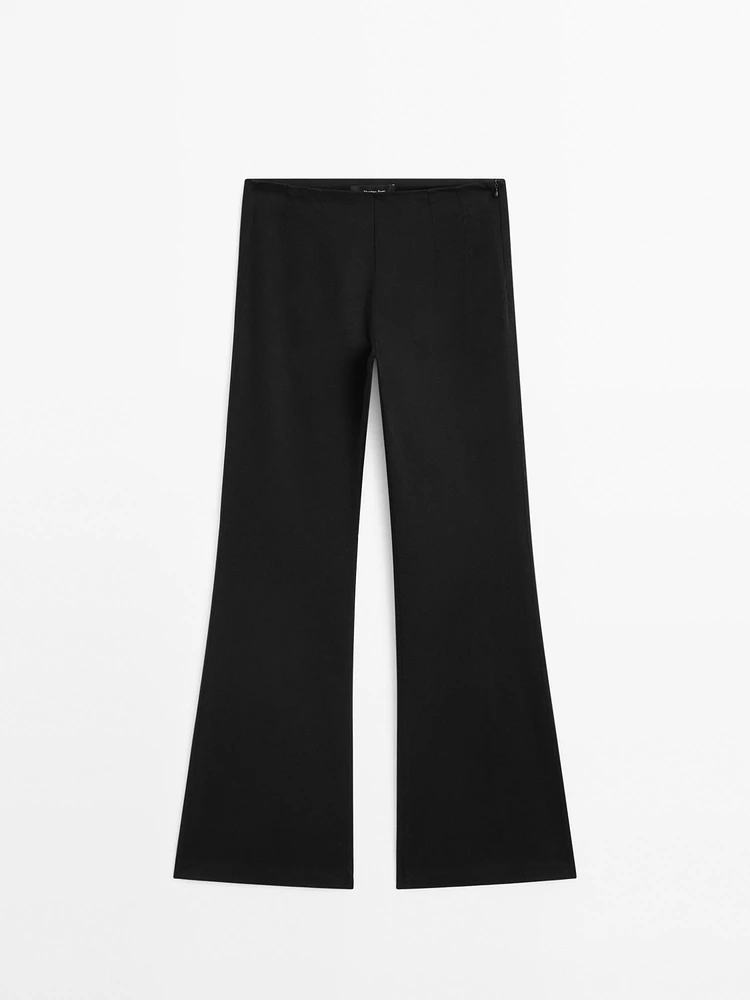 Mid-rise stretch flared trousers