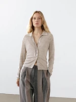 Melange linen blend knit cardigan