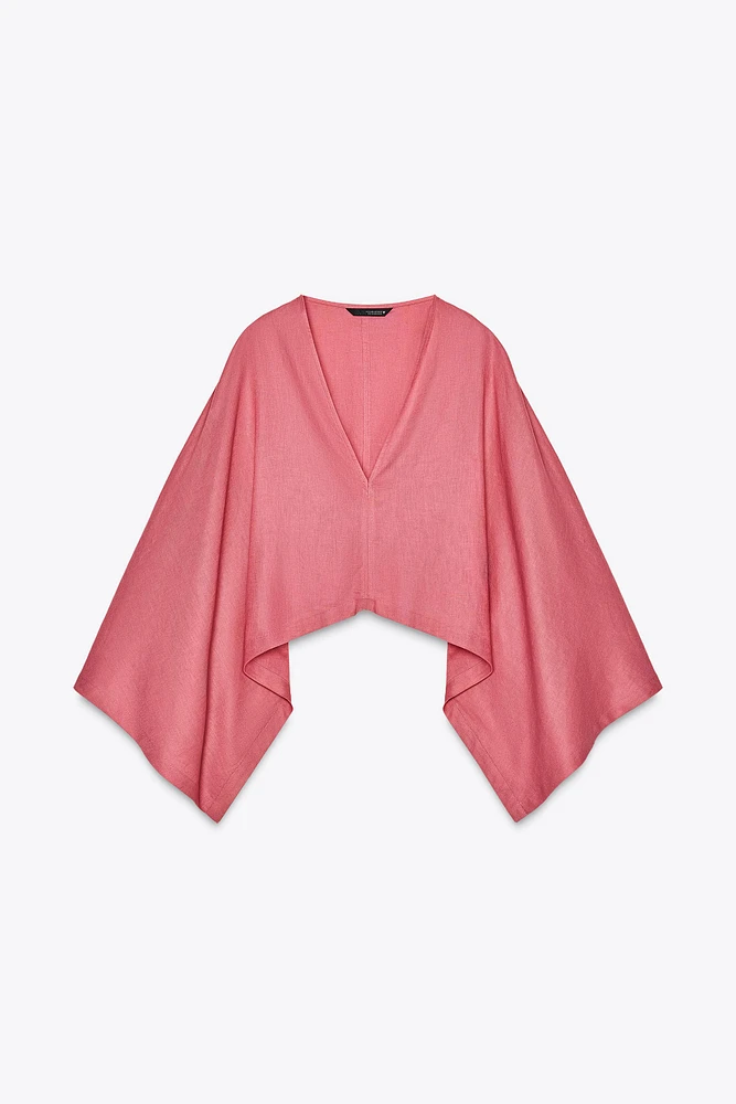 ASYMMETRIC LINEN BLEND CAPE KIMONO