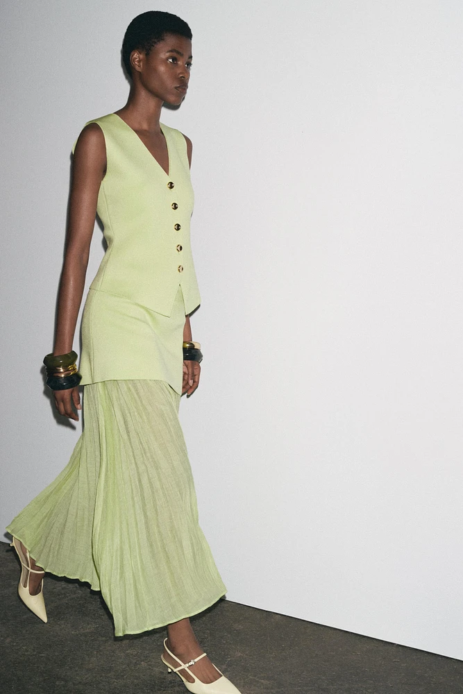 MIXED PLEATED KNIT SKIRT