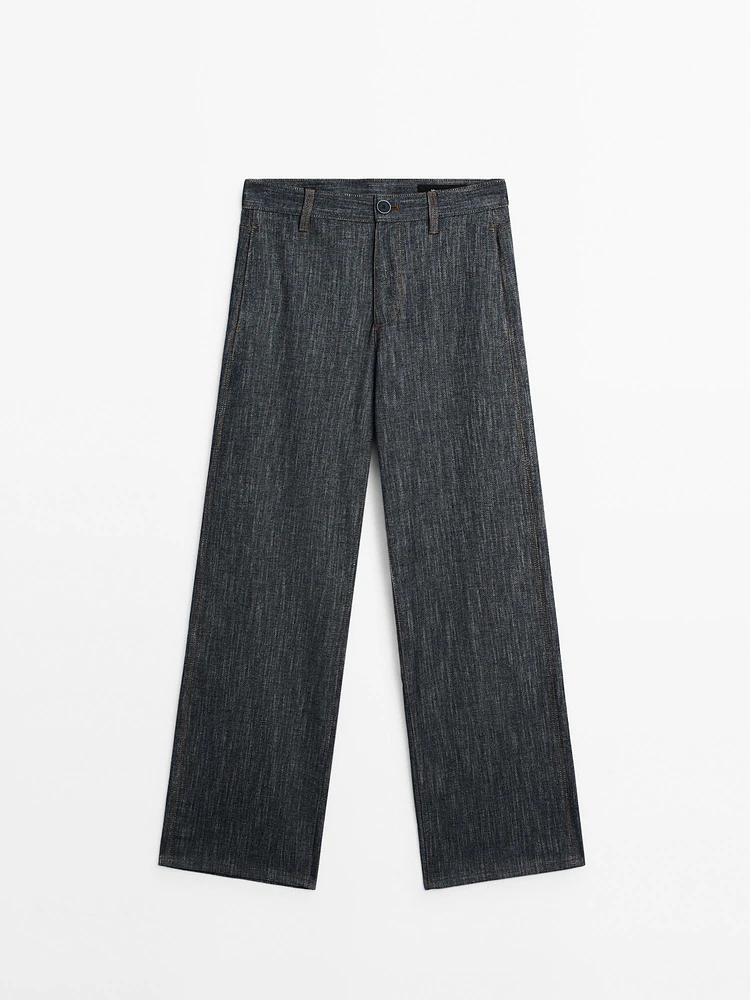 Cotton blend denim trousers