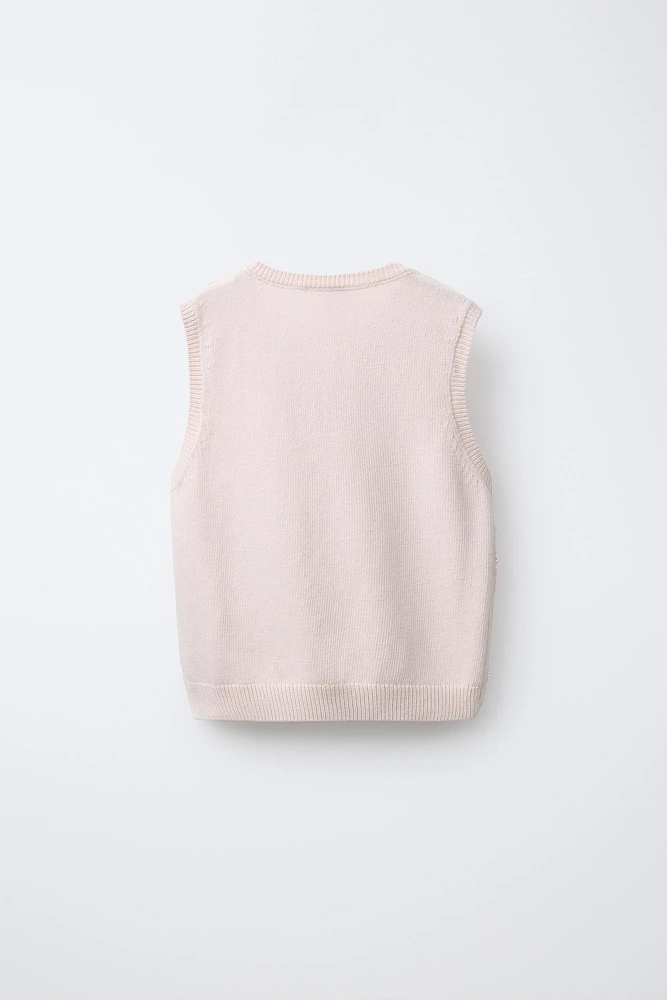 SPARKLY FLORAL KNIT VEST