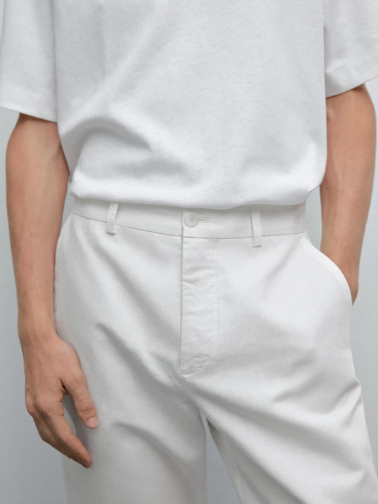 Pantalon tappered fit en coton et lin