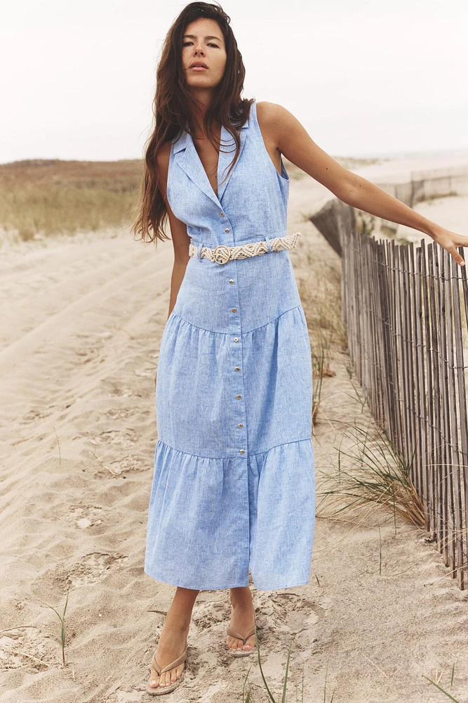 ROBE MI-LONGUE CEINTURE AVEC LIN