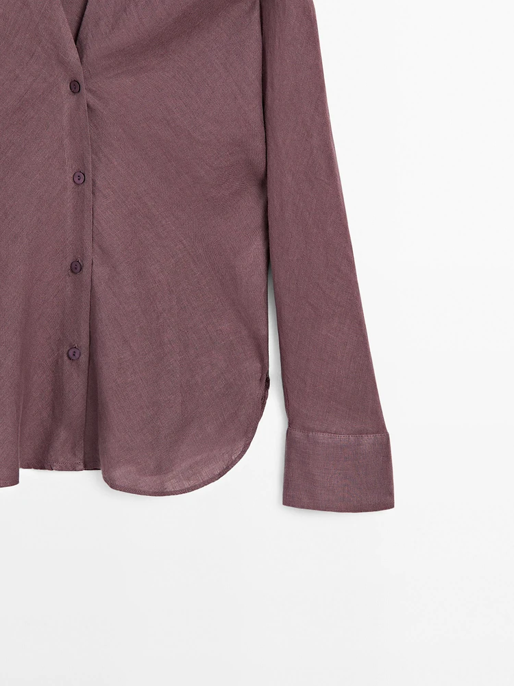 Flowing linen shirt with stand collar
