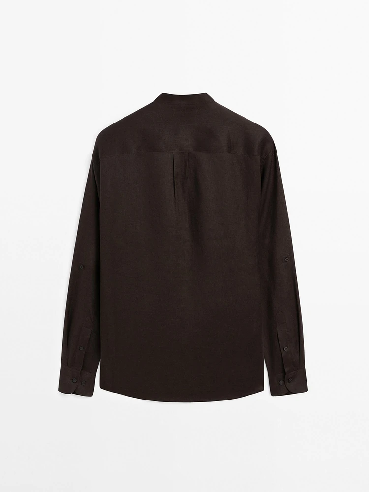 100% linen stand-up collar shirt