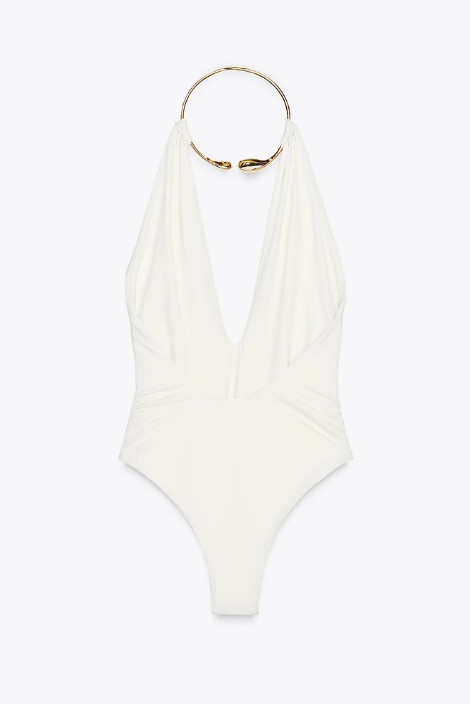 MAILLOT DE BAIN HALTER COLLIER MÉTALLIQUE
