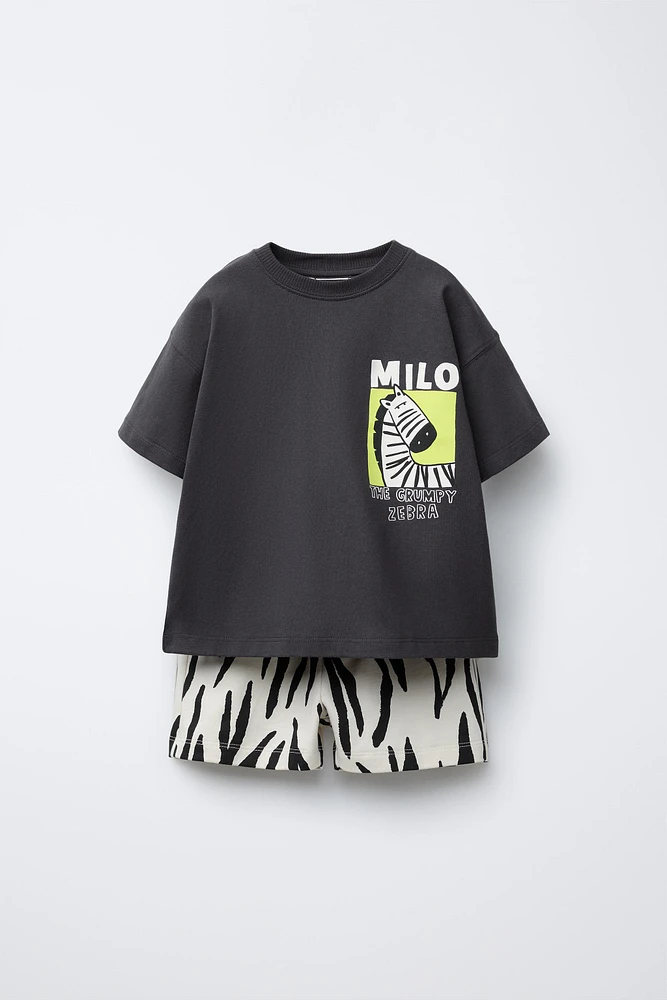 ANIMAL PRINT T-SHIRT AND BERMUDA JOGGING SET