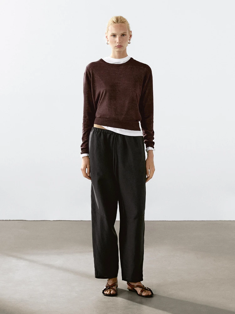 Pull en maille 100 % lin à col rond