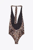 ANIMAL PRINT HALTER SWIMSUIT