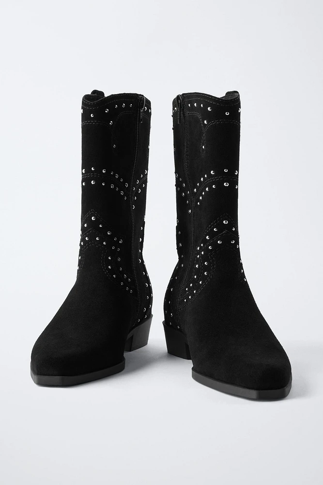 STUDDED SUEDE COWBOY BOOTS