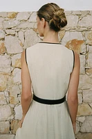 LINEN BELTED MIDI DRESS