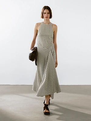 Long check cotton flounce dress