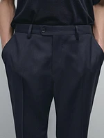 Pinstripe wool suit trousers