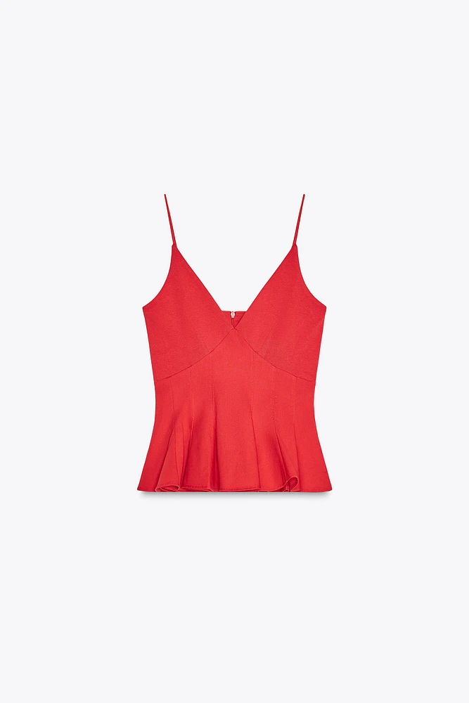 CONTRAST POPLIN PEPLUM TOP