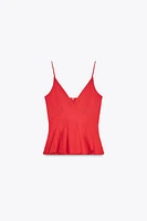 CONTRAST POPLIN PEPLUM TOP