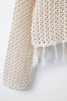 PULL EN MAILLE RÉSILLE À FRANGES