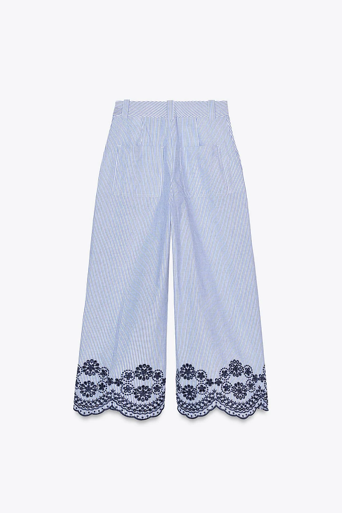 STRIPED CULOTTES WITH EMBROIDERY