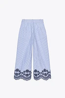 STRIPED CULOTTES WITH EMBROIDERY