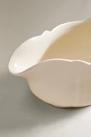 EARTHENWARE GRAVY BOAT WITH RAISED-EDGE DETAIL