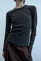 T-SHIRT RIB EFFET DÉLAVÉ MANCHES LONGUES