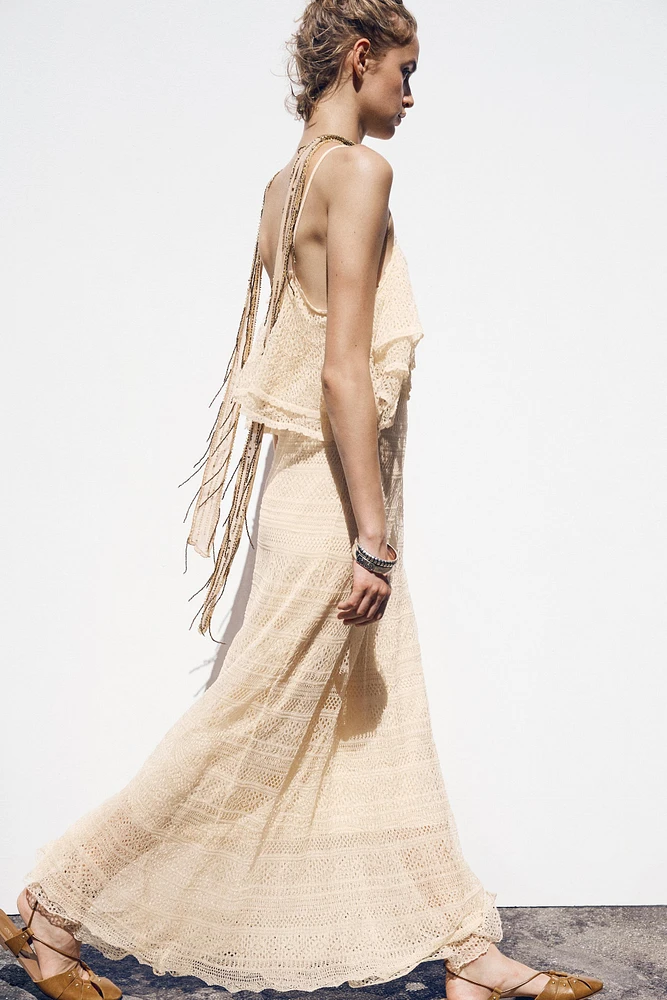 POINTELLE KNIT RUFFLED DRESS