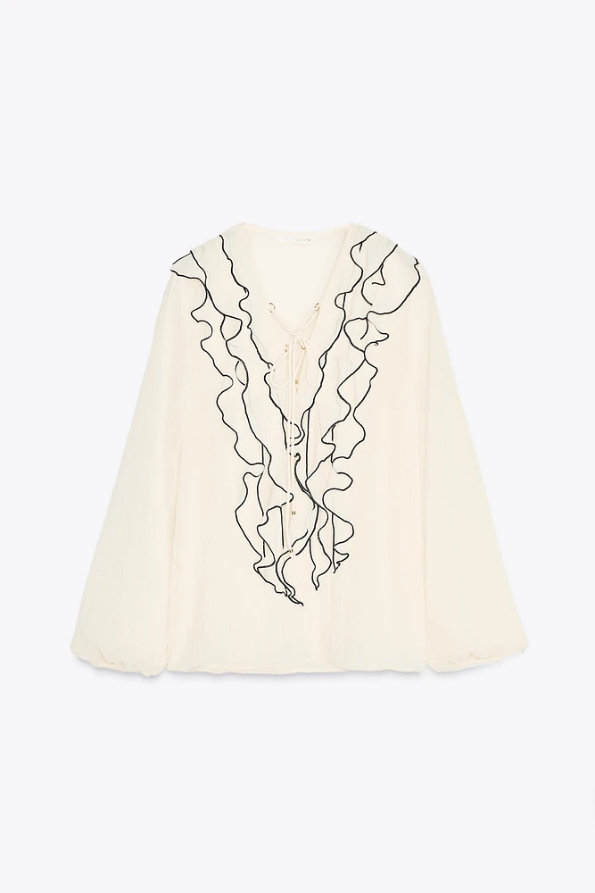 SEMI-SHEER BLOUSE WITH RUFFLES