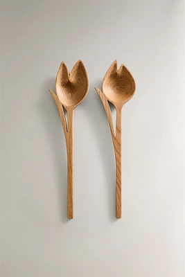 ENSEMBLE COUVERTS SALADE BOIS TULIPES (LOT DE 2)