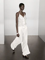 Linen blend darted palazzo trousers