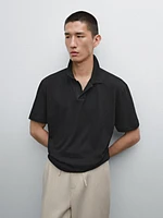 Linen blend short sleeve polo shirt