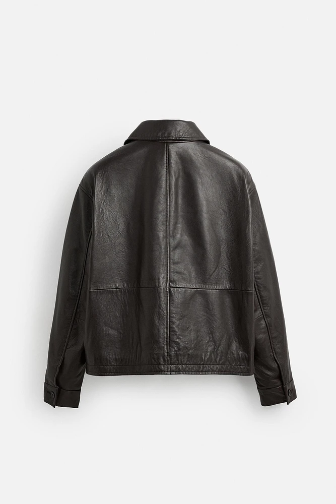 BLOUSON EN CUIR À POCHES