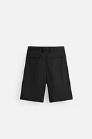 PLEATED COTTON LINEN SHORTS