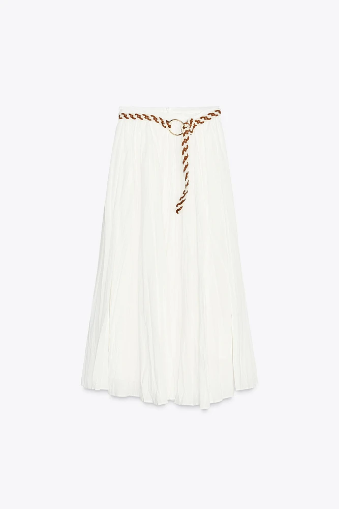 BRAIDED BELT MIDI SKIRT