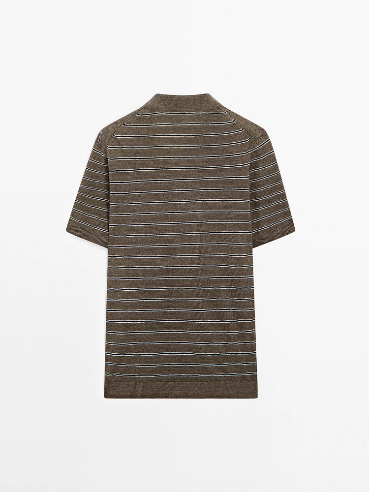 100% linen striped knit polo shirt