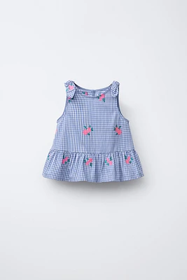 CHEMISE IMPRIMÉ À CARREAUX BRODÉ FLEURS