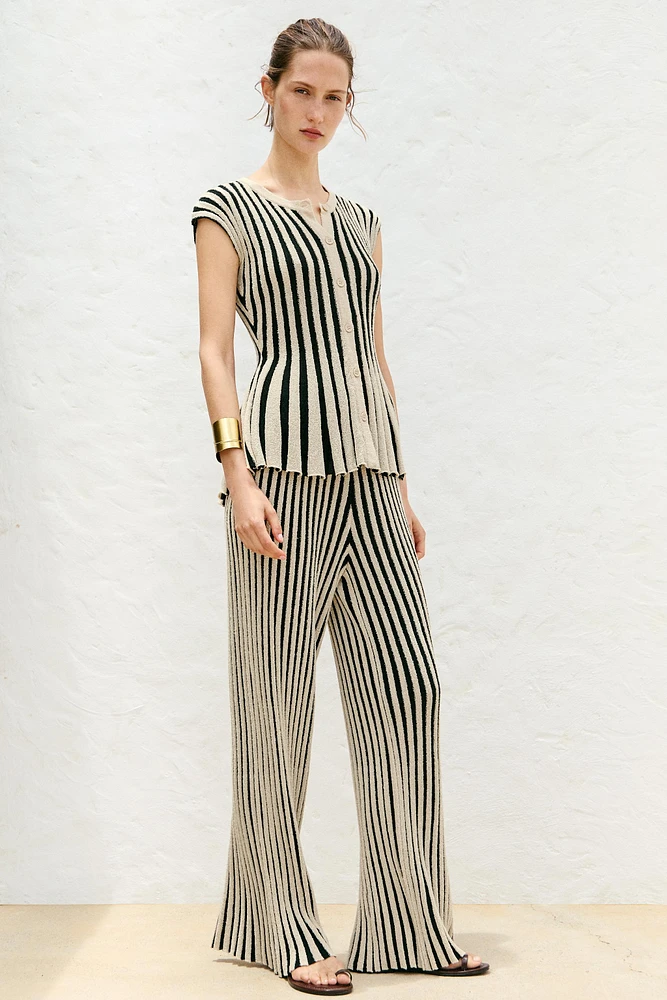 STRIPED CUT KNIT PANTS