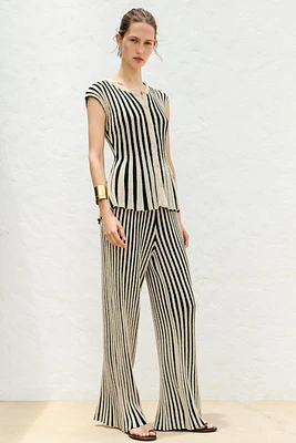 STRIPED CUT KNIT PANTS