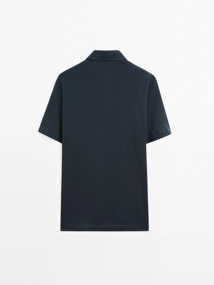 Short sleeve linen blend polo shirt