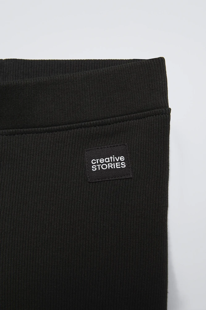 LABEL DETAIL RIBBED LEGGINGS