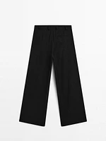 Linen blend darted straight-leg trousers