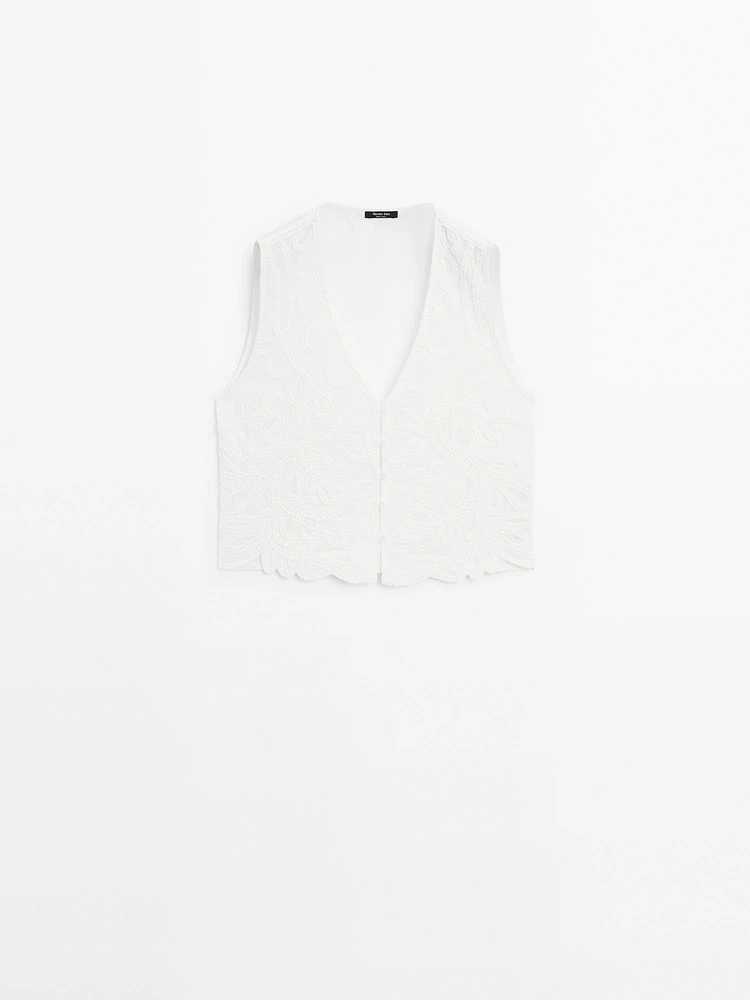 Veste sans manches brodée 100 % coton