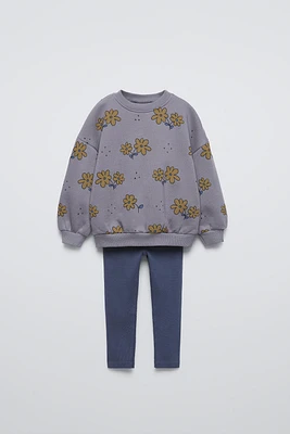 ENSEMBLE SWEAT À FLEURS ET LEGGING RIB