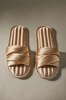 QUILTED SATEEN SLIDER SLIPPERS