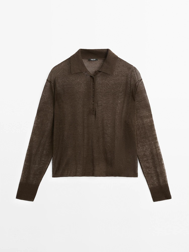 Linen blend semi-sheer knit sweater