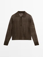 Linen blend semi-sheer knit sweater