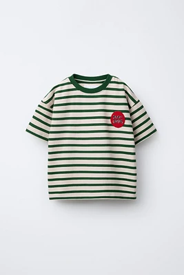 EMBROIDERED PATCH STRIPED T-SHIRT